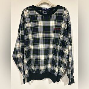 Vintage POLO Sport RALPH LAUREN Men's L Pullover Sweatshirt Plaid Green Blue